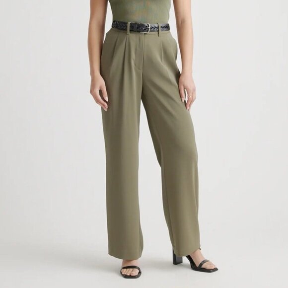 Quince Pants - NWT Quince Stretch Crepe Pleated Wide Leg Pants in Olive Green 8